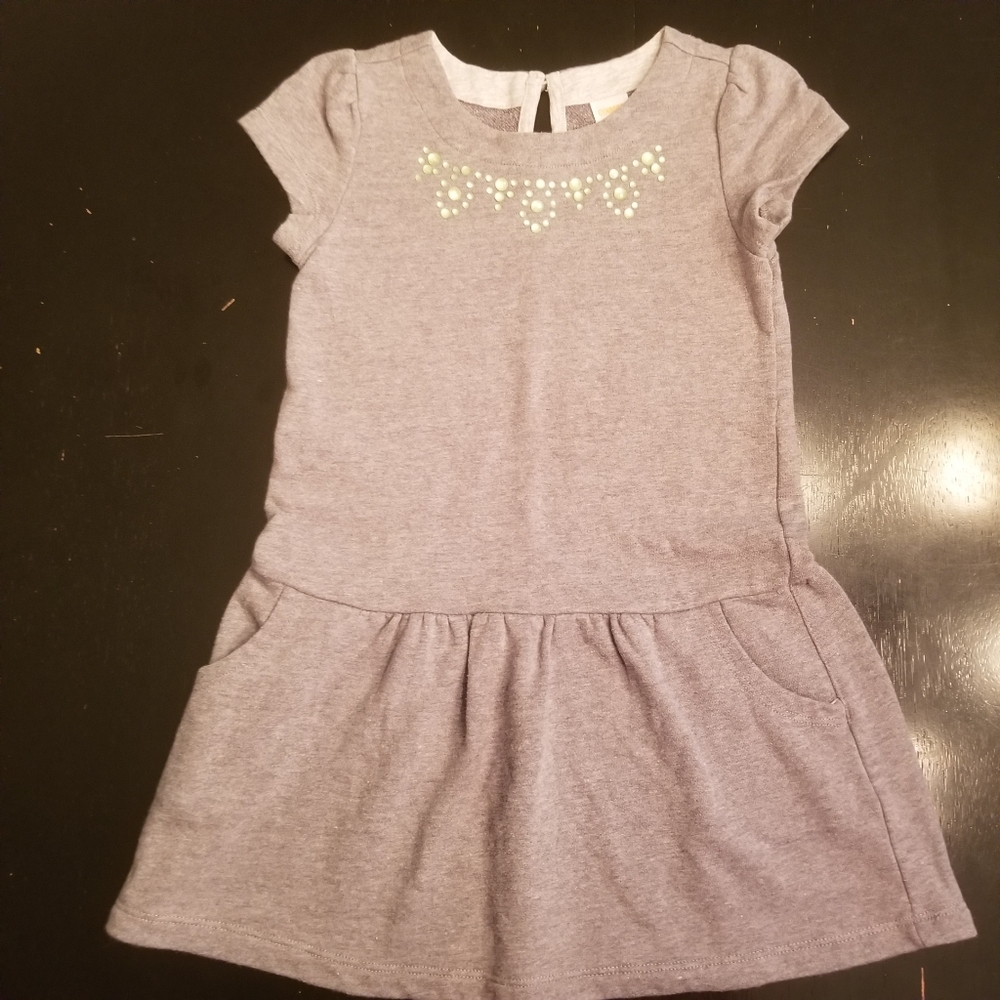 Gymboree grey summer dress with green rhinestones.